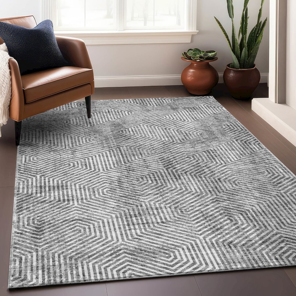 Premium Machine Washable Mayfield AMF912 Silver 10' x 14' Rug. Picture 5