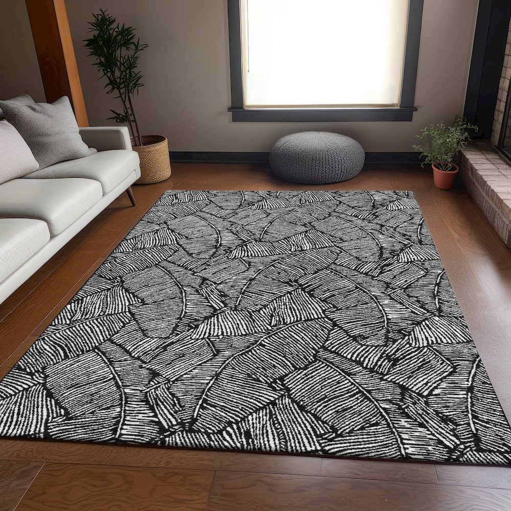 Premium Machine Washable Mayfield AMF913 Black 10' x 14' Rug. Picture 6