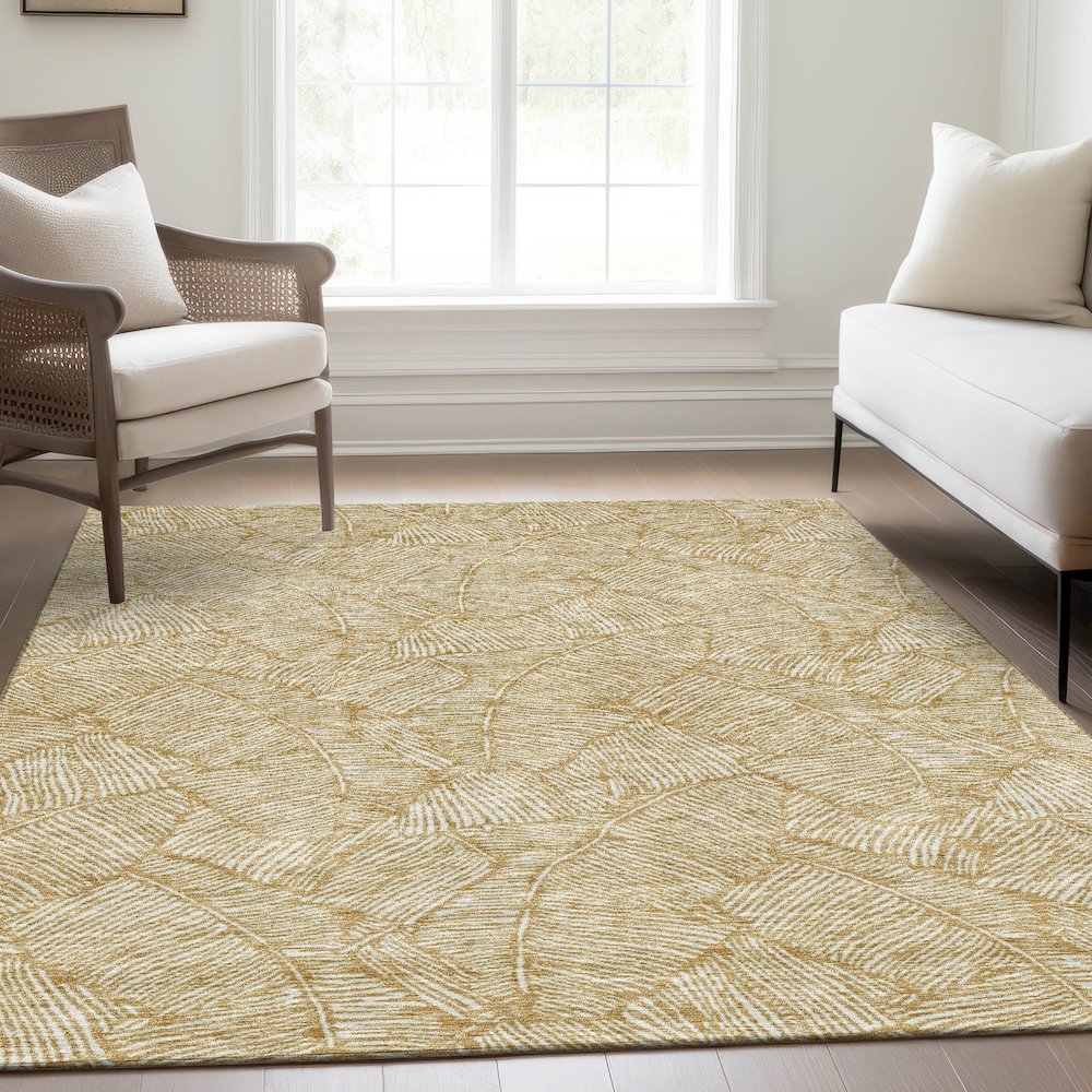 Premium Machine Washable Mayfield AMF913 Gold 10' x 14' Rug. Picture 6