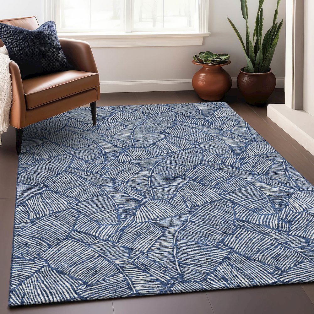 Premium Machine Washable Mayfield AMF913 Navy 10' x 14' Rug. Picture 5