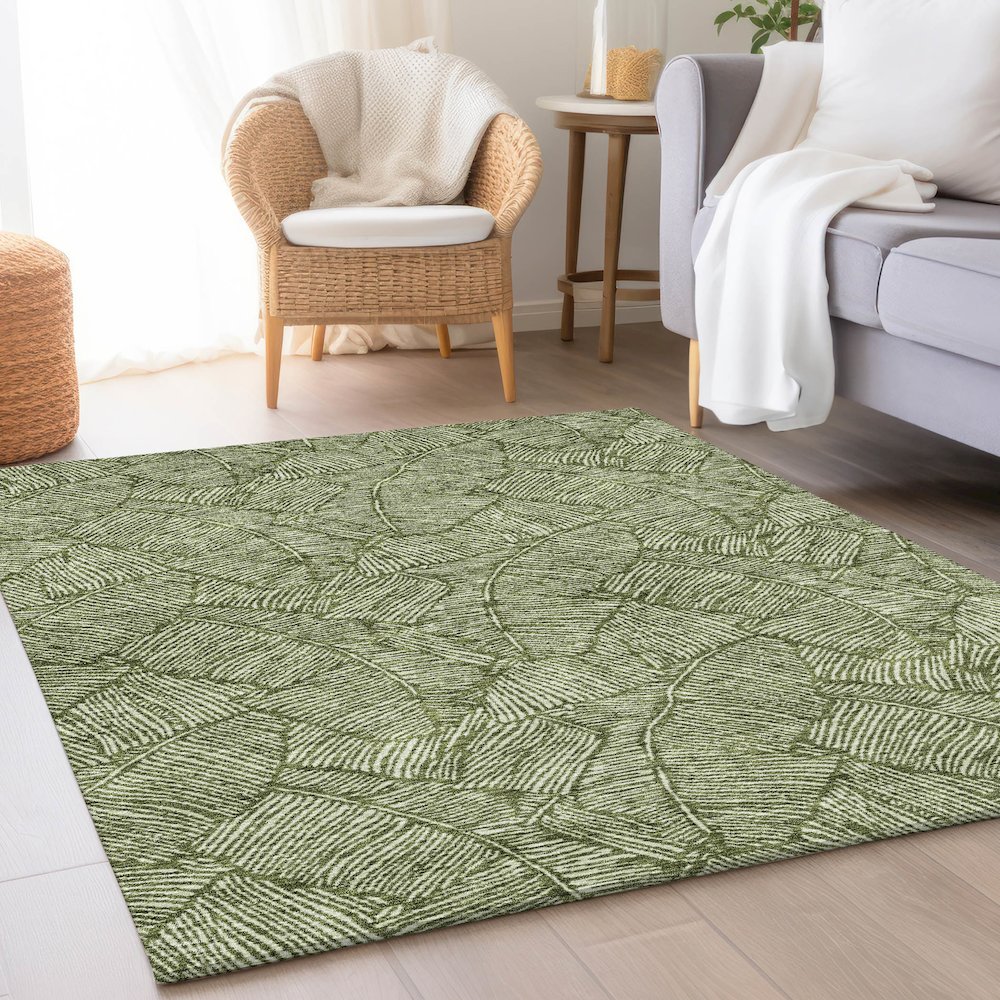 Premium Machine Washable Mayfield AMF913 Olive 10' x 14' Rug. Picture 5