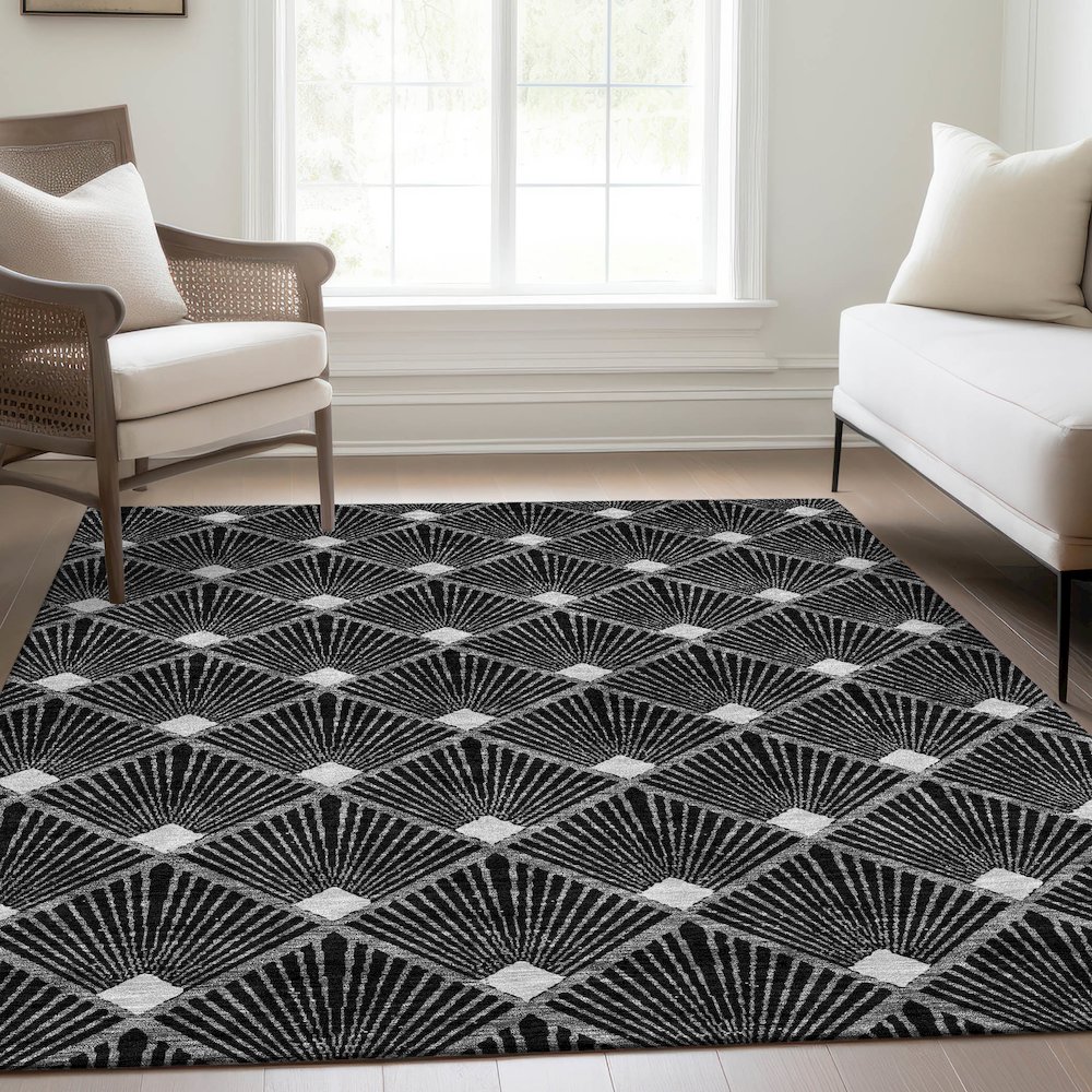 Premium Machine Washable Mayfield AMF914 Black 10' x 14' Rug. Picture 6