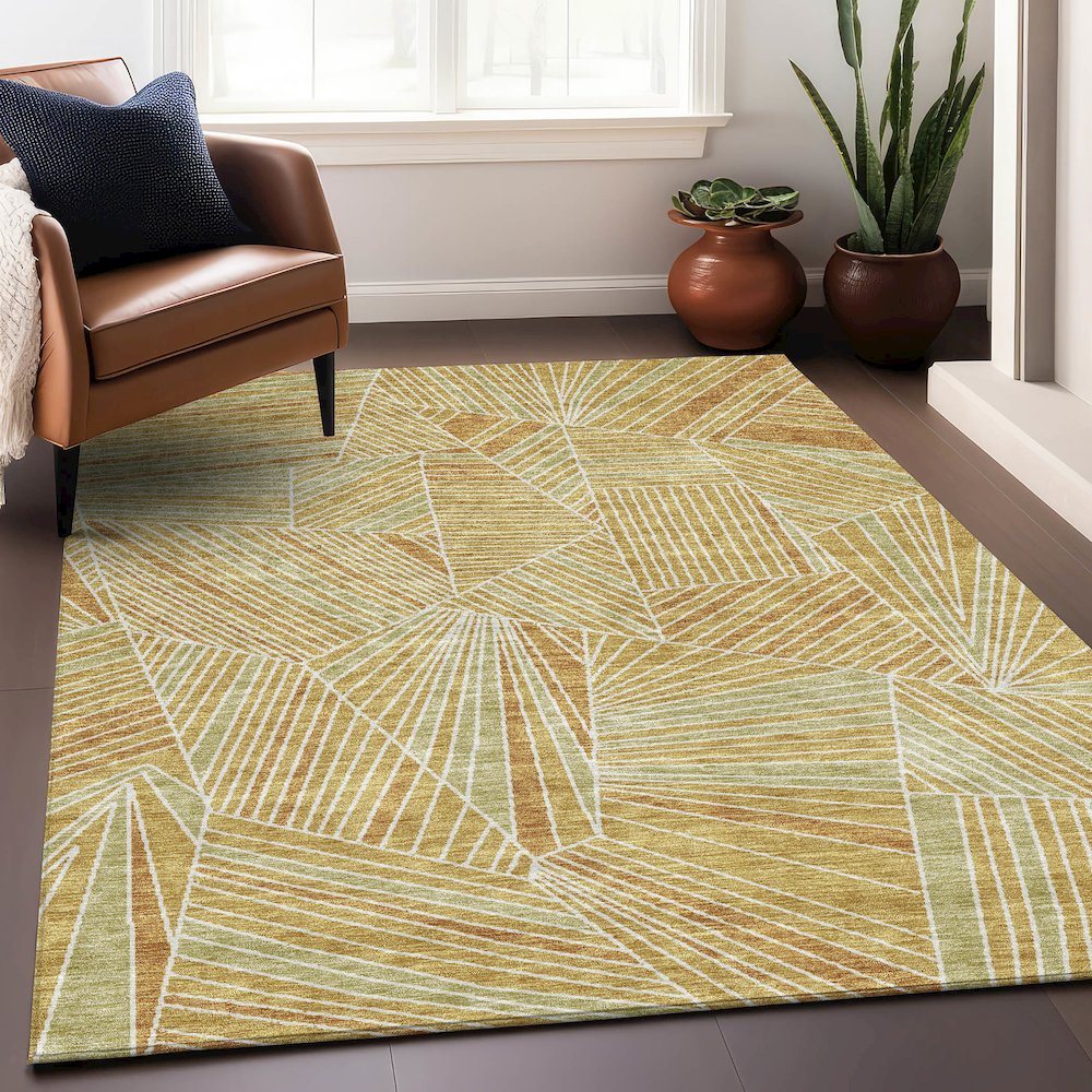Premium Machine Washable Mayfield AMF915 Gold 10' x 14' Rug. Picture 5