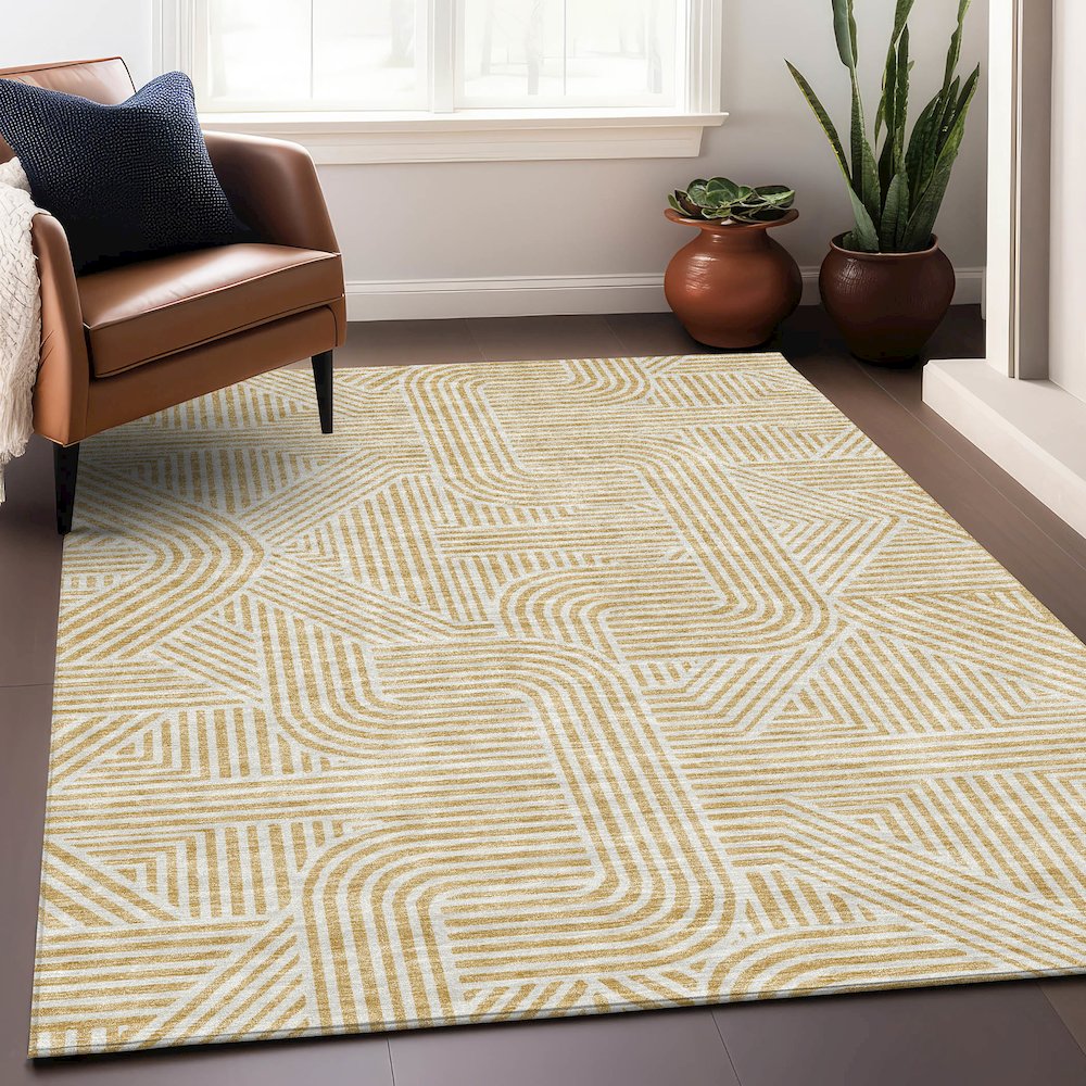 Premium Machine Washable Mayfield AMF917 Gold 10' x 14' Rug. Picture 5