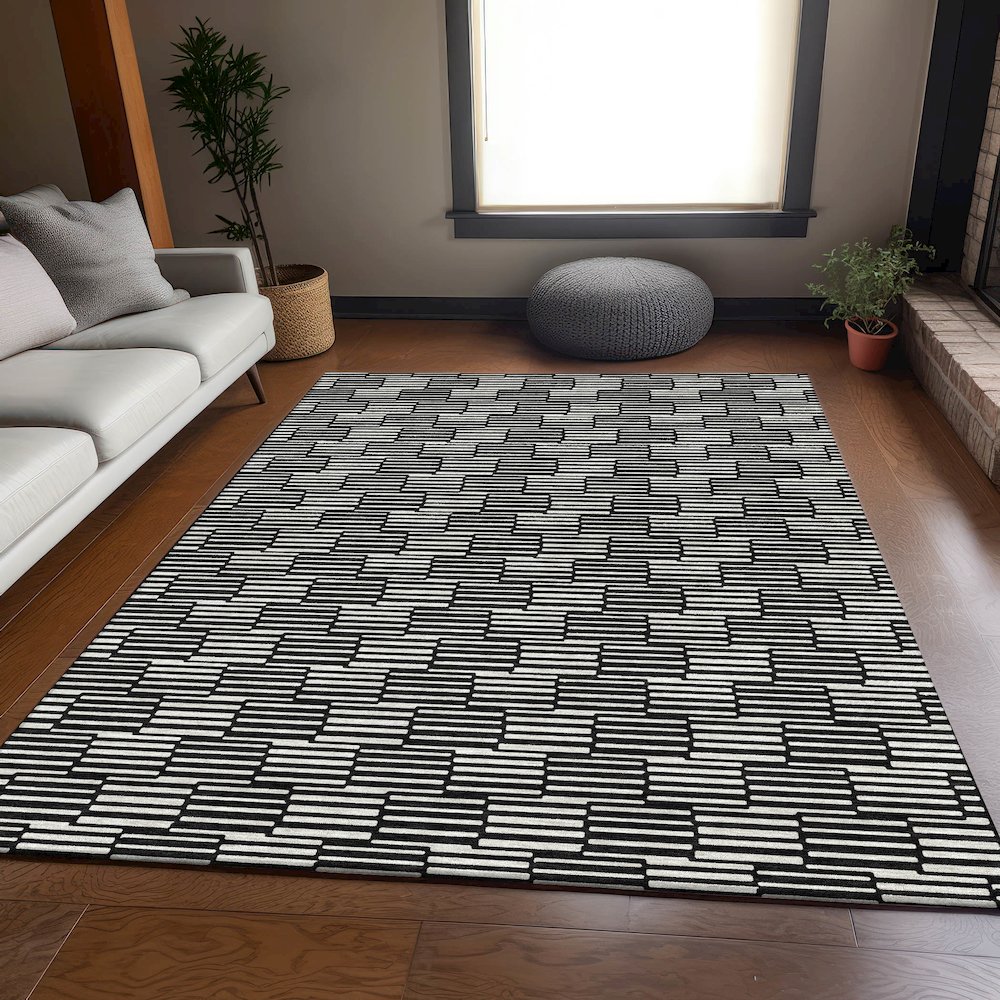 Premium Machine Washable Mayfield AMF918 Black 10' x 14' Rug. Picture 6