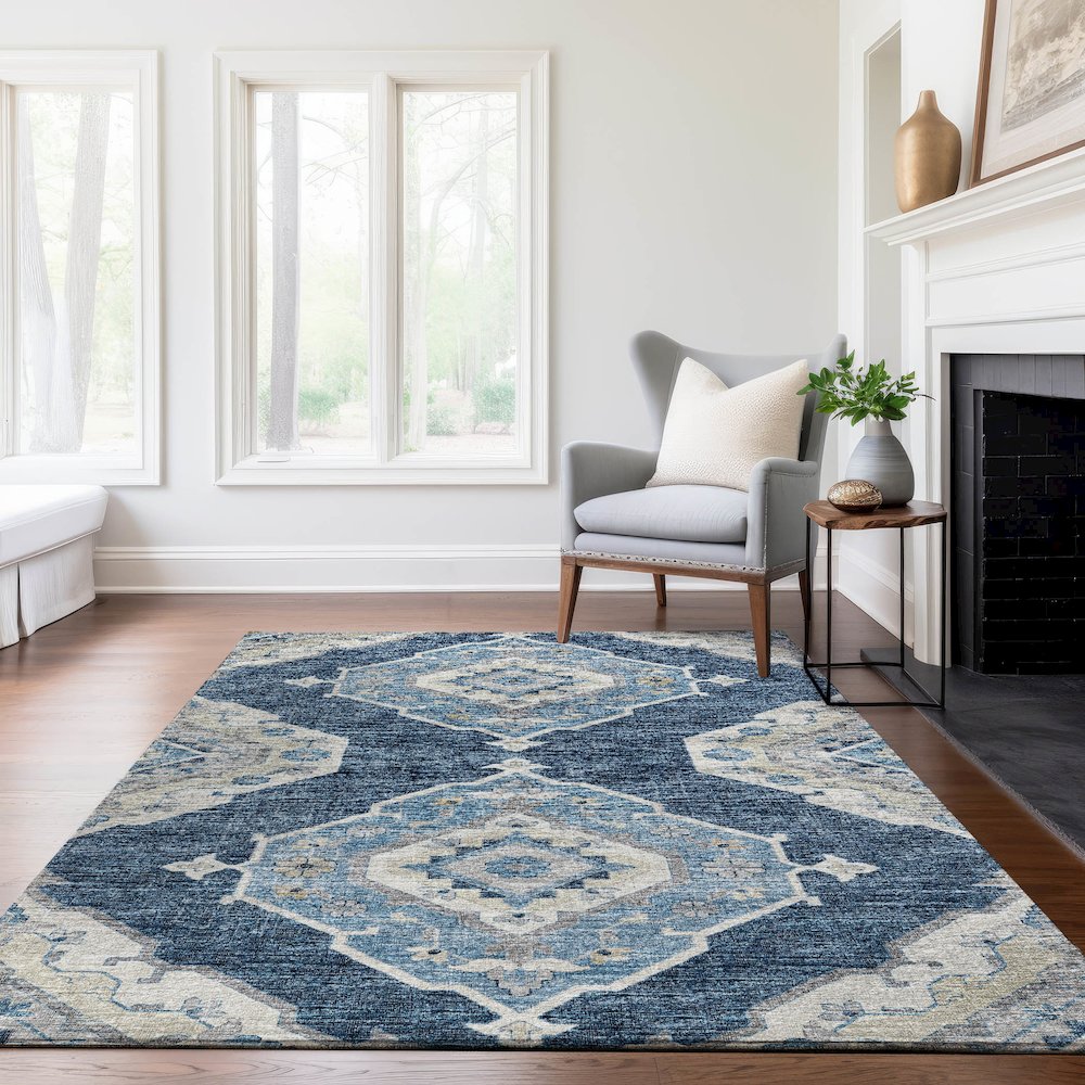 Premium Machine Washable Mayfield  Blue 10' x 14' Rug. Picture 6