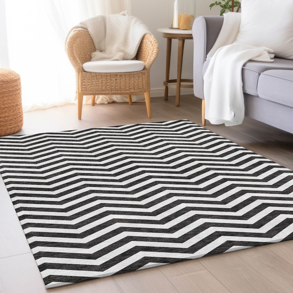 Premium Machine Washable Mayfield AMF922 Black 10' x 14' Rug. Picture 5