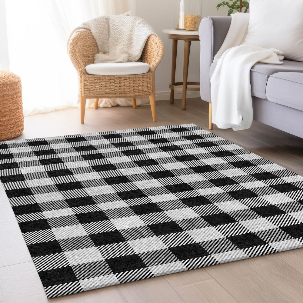 Premium Machine Washable Mayfield AMF924 Black 10' x 14' Rug. Picture 5