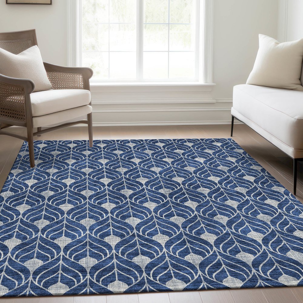 Premium Machine Washable Mayfield AMF927 Navy 10' x 14' Rug. Picture 6