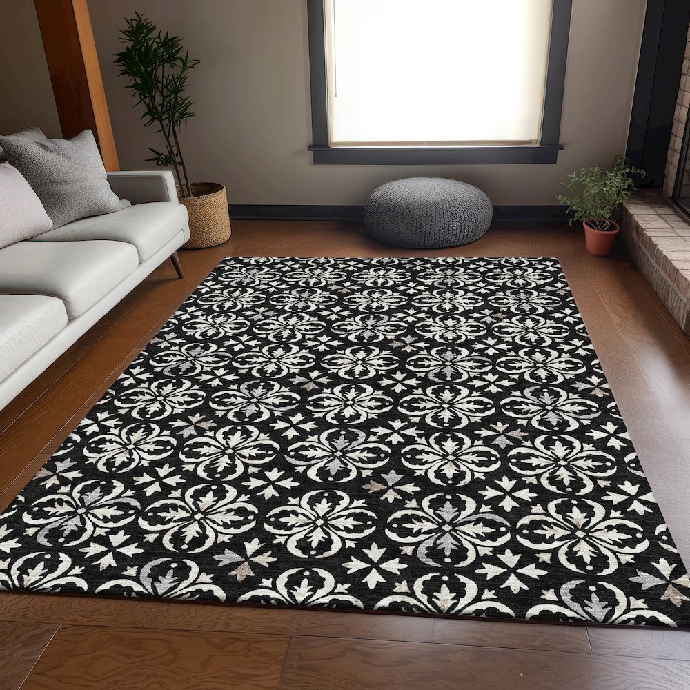 Premium Machine Washable Mayfield AMF930 Black 10' x 14' Rug. Picture 6