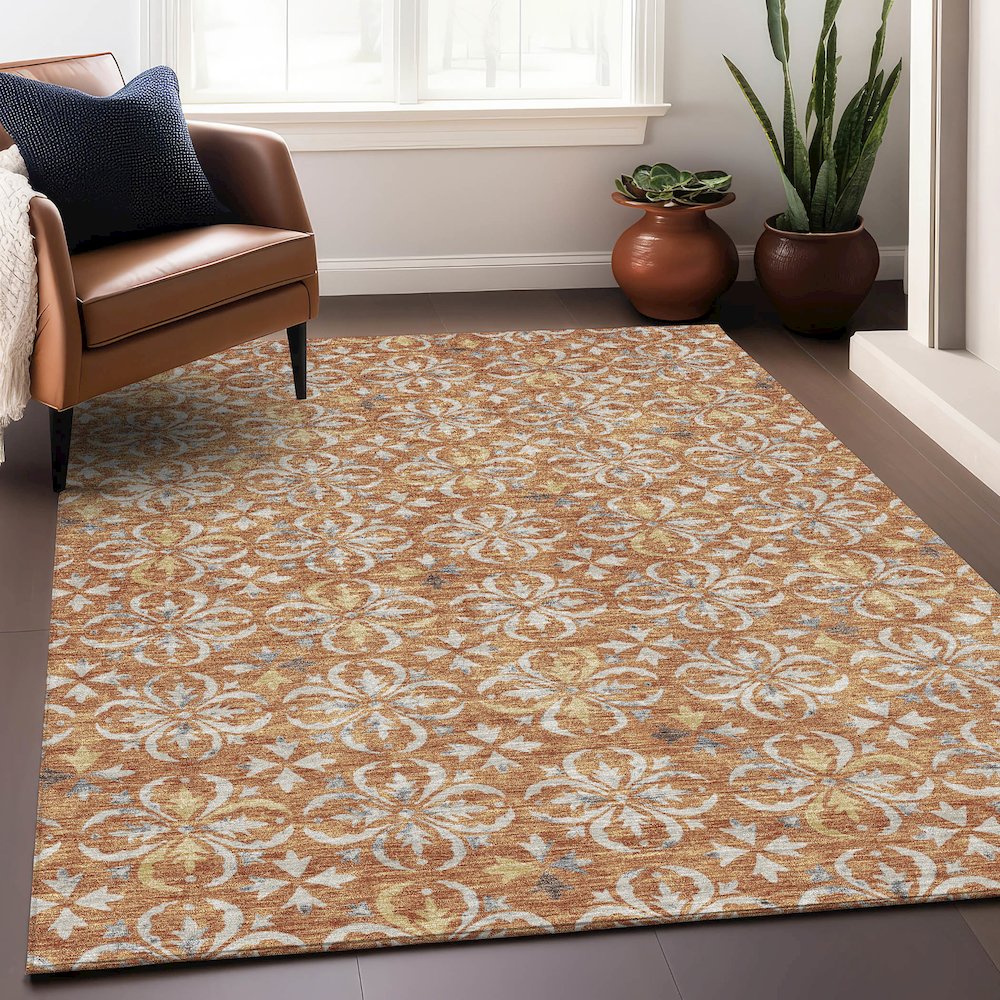 Premium Machine Washable Mayfield AMF930 Copper 10' x 14' Rug. Picture 5