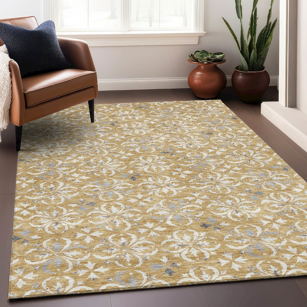 Premium Machine Washable Mayfield AMF930 Gold 10' x 14' Rug. Picture 5