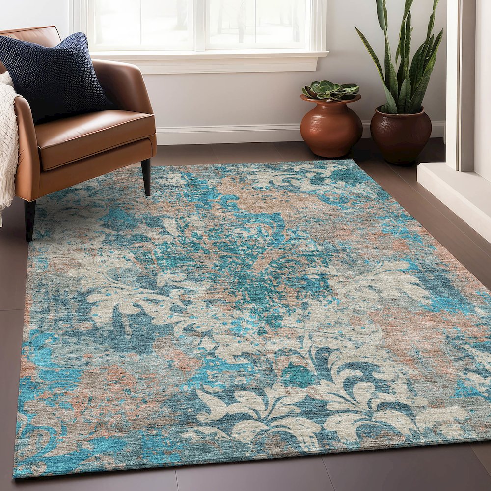 Premium Machine Washable Mayfield AMF936 Teal 10' x 14' Rug. Picture 5
