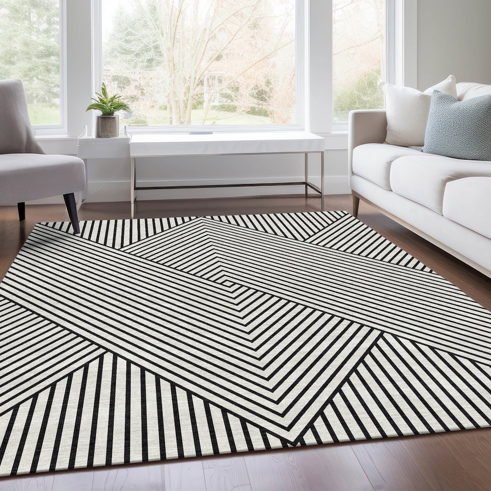 Premium Machine Washable Mayfield AMF937 White 10' x 14' Rug. Picture 6