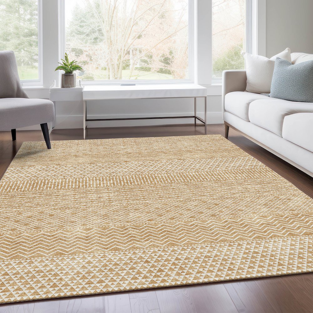 Premium Machine Washable Mayfield AMF939 Gold 10' x 14' Rug. Picture 6