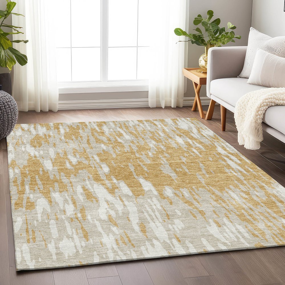 Premium Machine Washable Mayfield AMF945 Gold 10' x 14' Rug. Picture 5