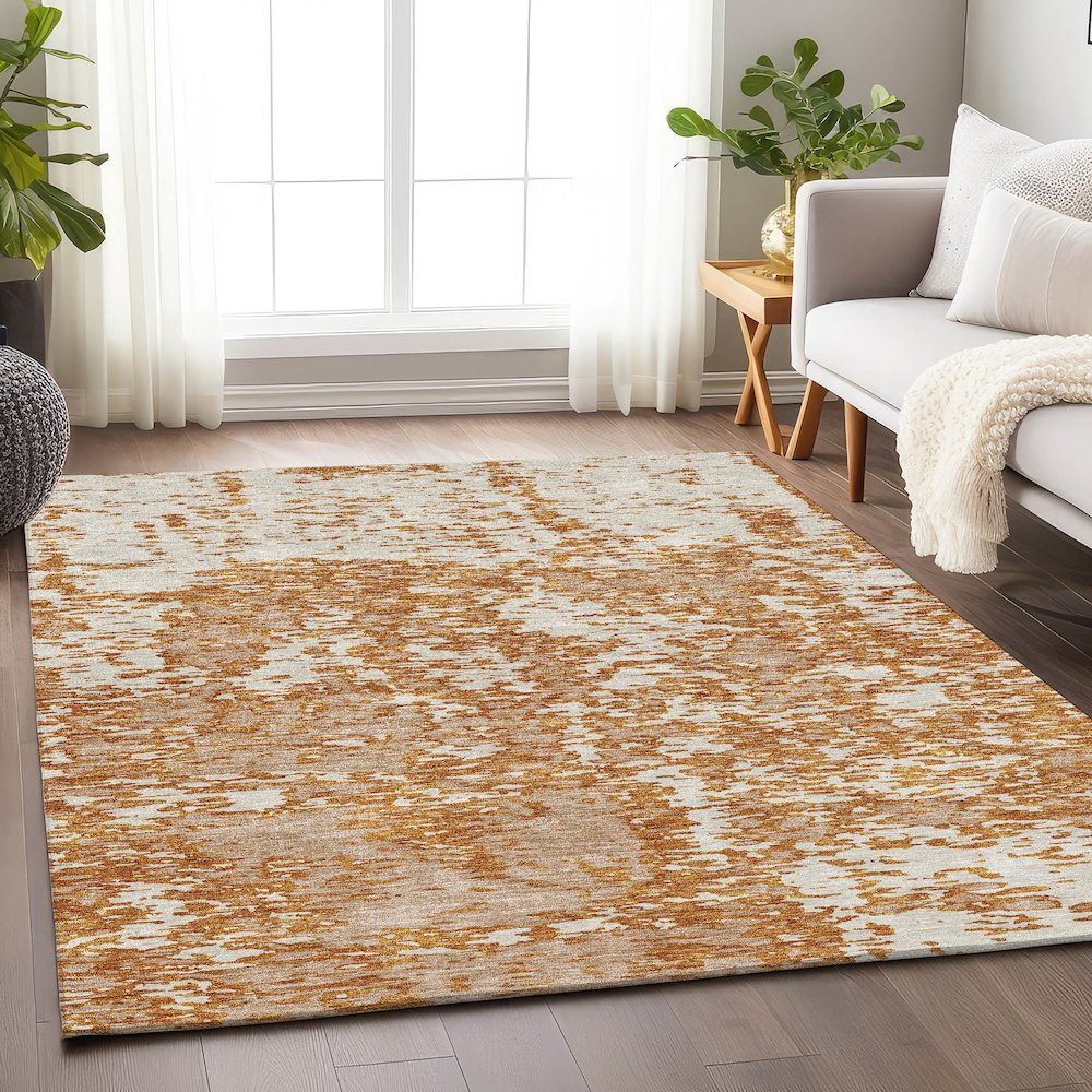 Premium Machine Washable Mayfield AMF946 Copper 10' x 14' Rug. Picture 5