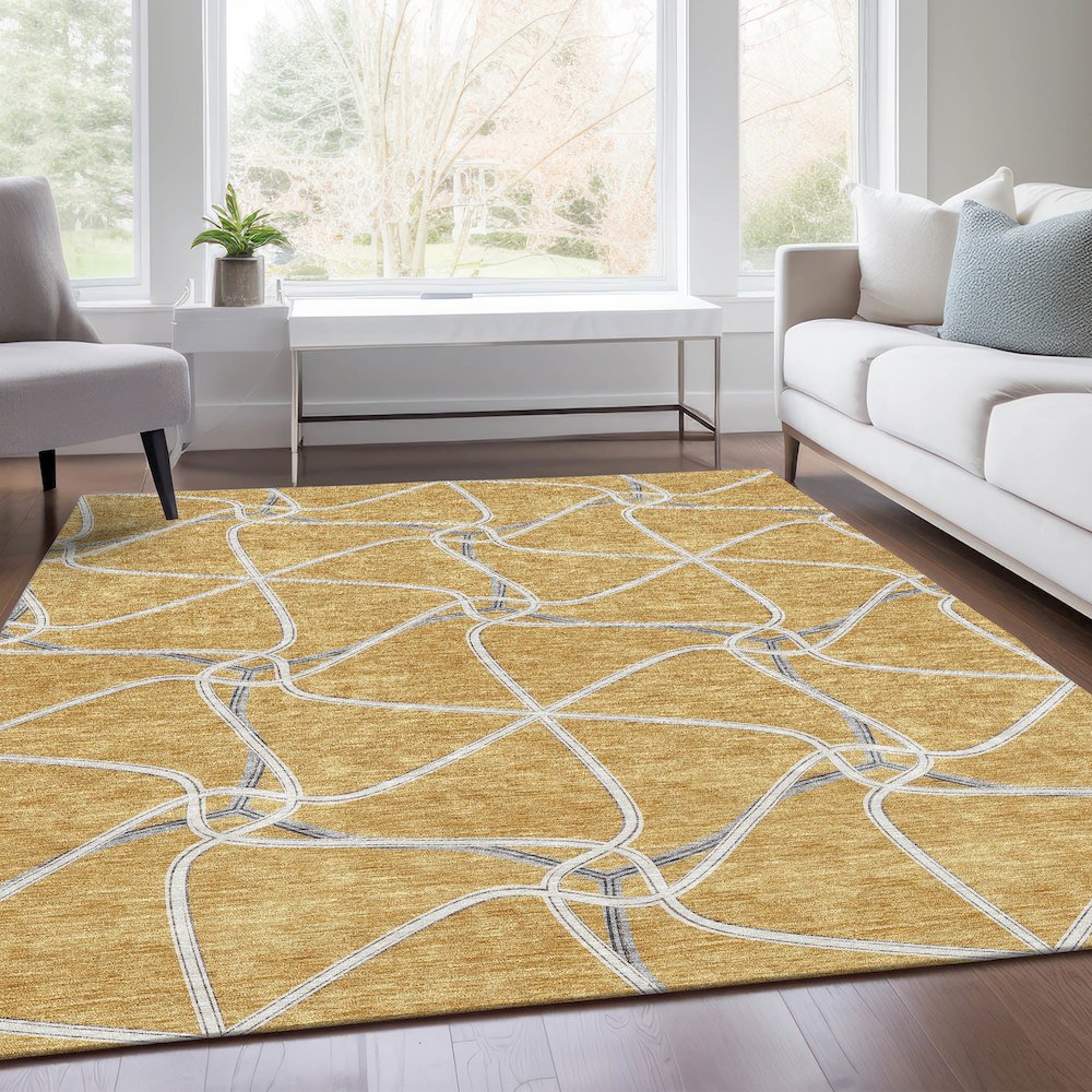Premium Machine Washable Mayfield AMF948 Gold 10' x 14' Rug. Picture 6