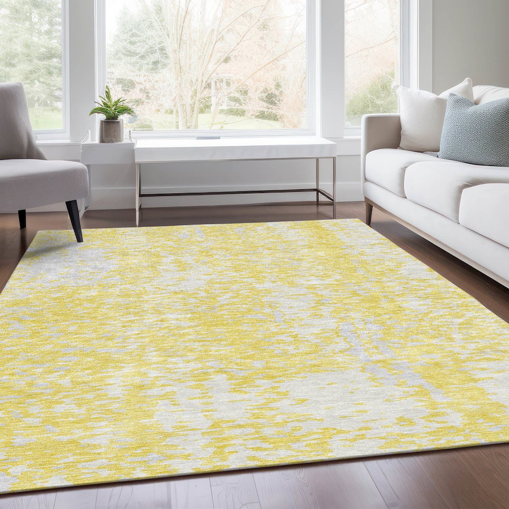 Premium Machine Washable Mayfield AMF949 Yellow 10' x 14' Rug. Picture 6