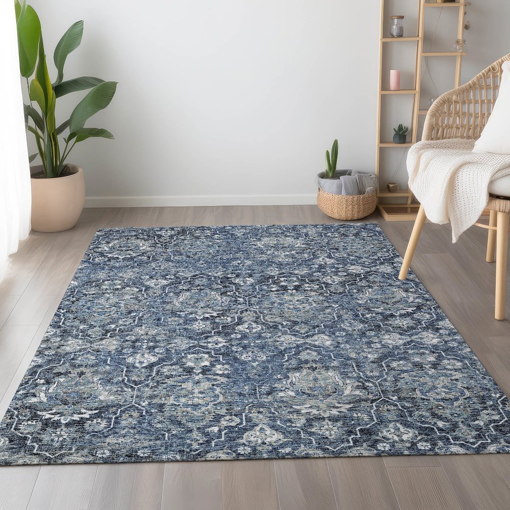Premium Machine Washable Mayfield  Blue 10' x 14' Rug. Picture 5