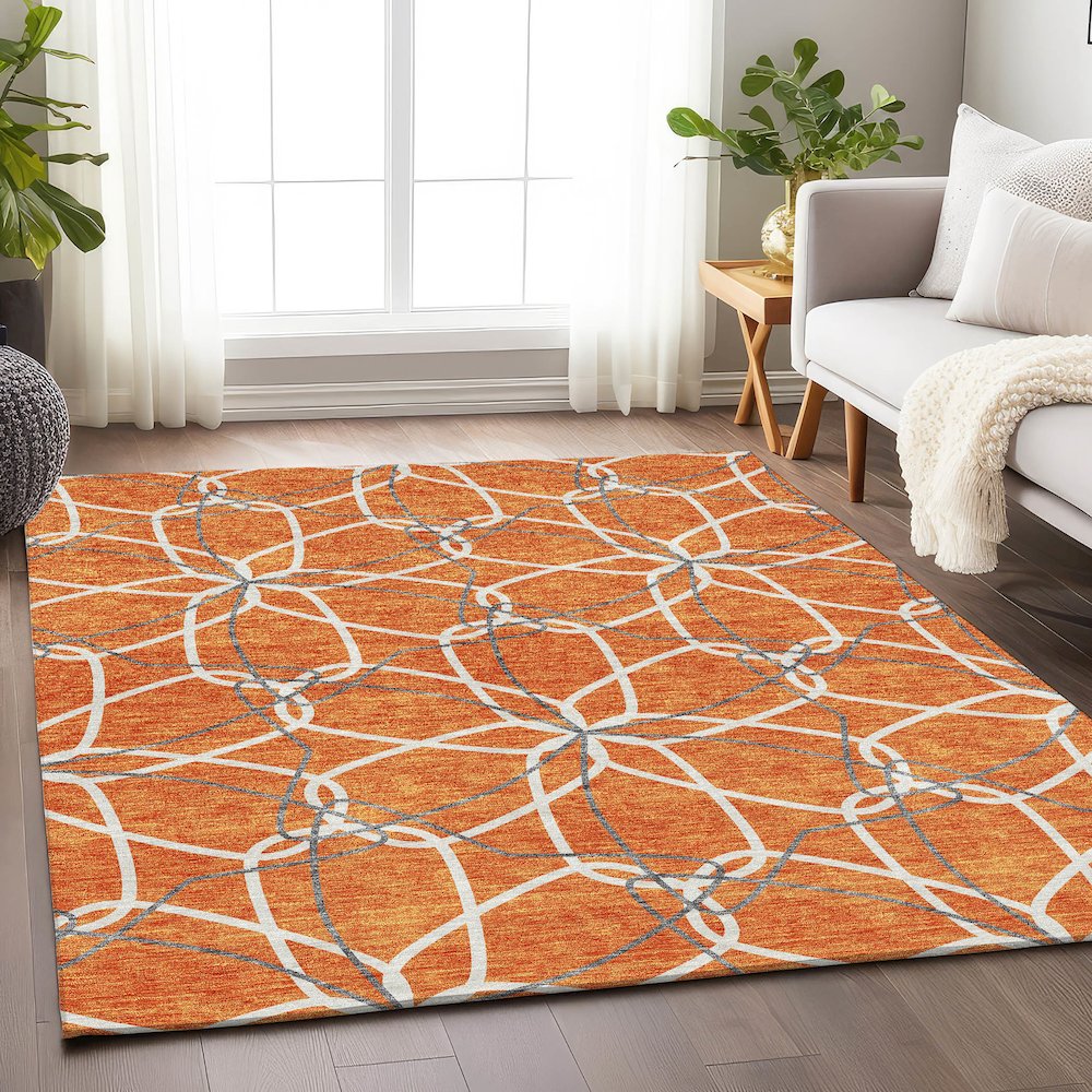 Premium Machine Washable Mayfield AMF950 Orange 10' x 14' Rug. Picture 5