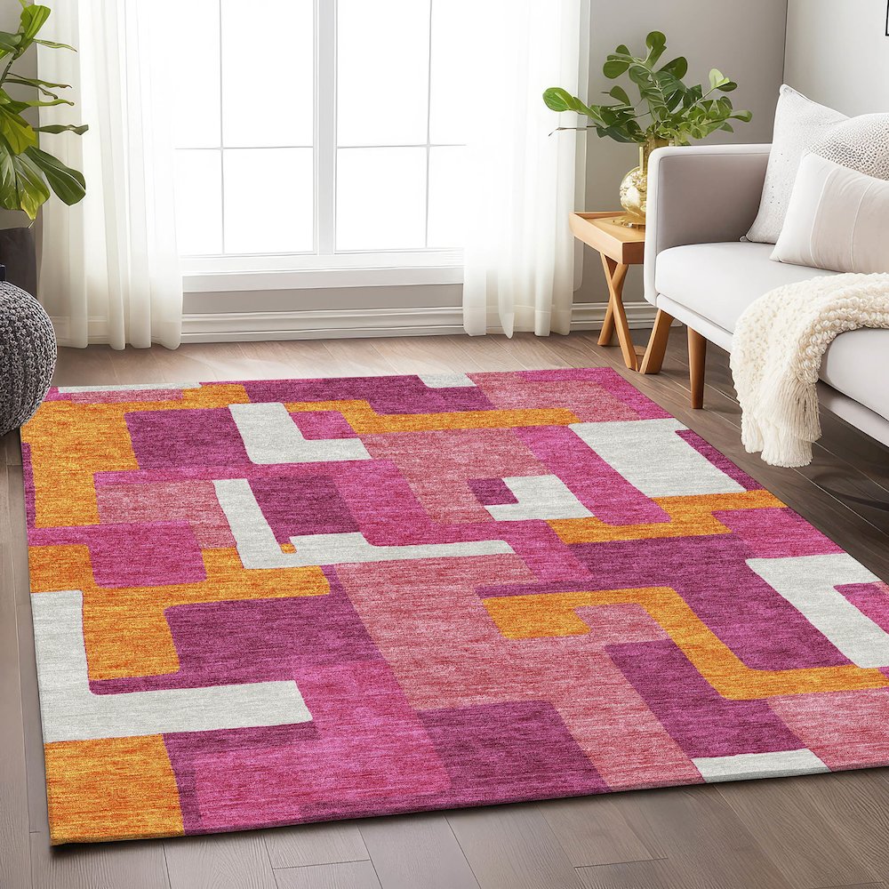 Premium Machine Washable Mayfield AMF955 Pink 10' x 14' Rug. Picture 5