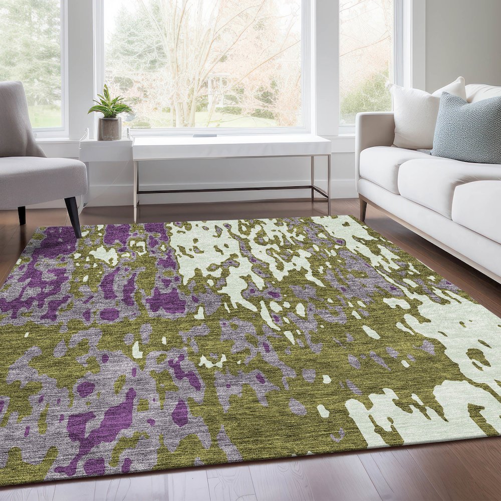 Premium Machine Washable Mayfield AMF957 Olive 10' x 14' Rug. Picture 6