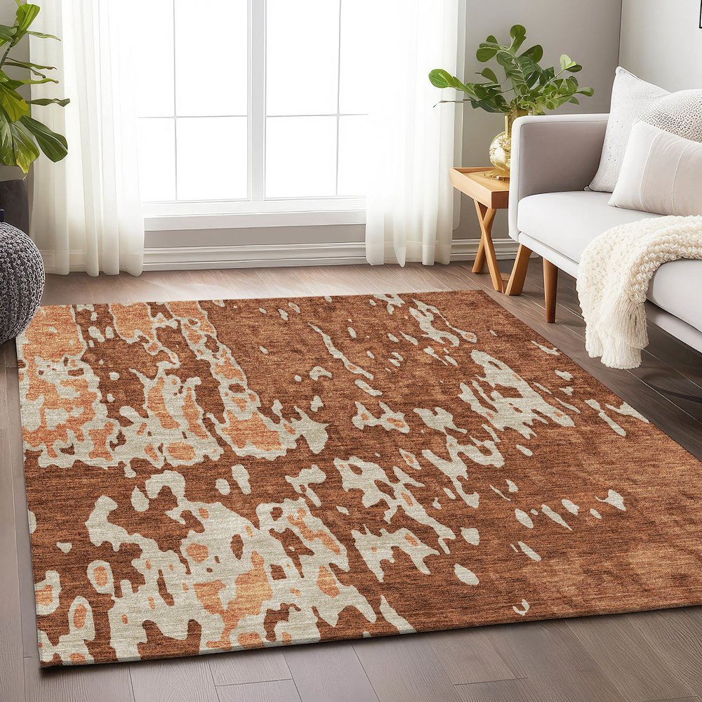 Premium Machine Washable Mayfield AMF957 Paprika 10' x 14' Rug. Picture 5