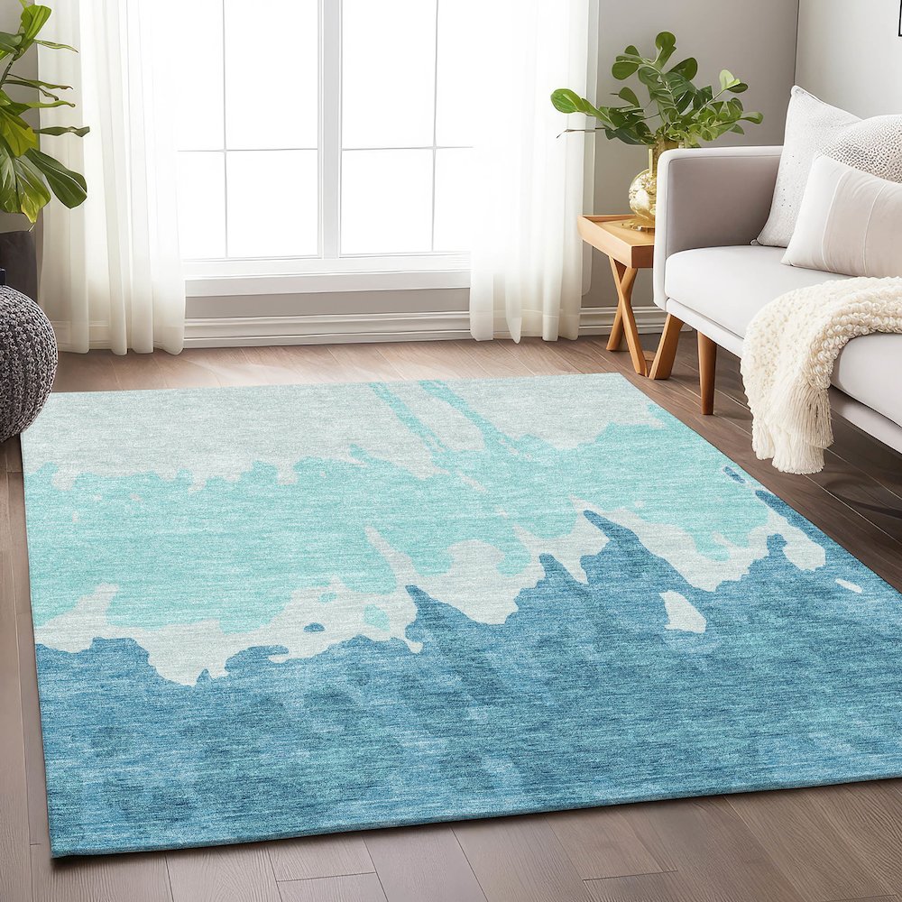 Premium Machine Washable Mayfield AMF961 Teal 10' x 14' Rug. Picture 5