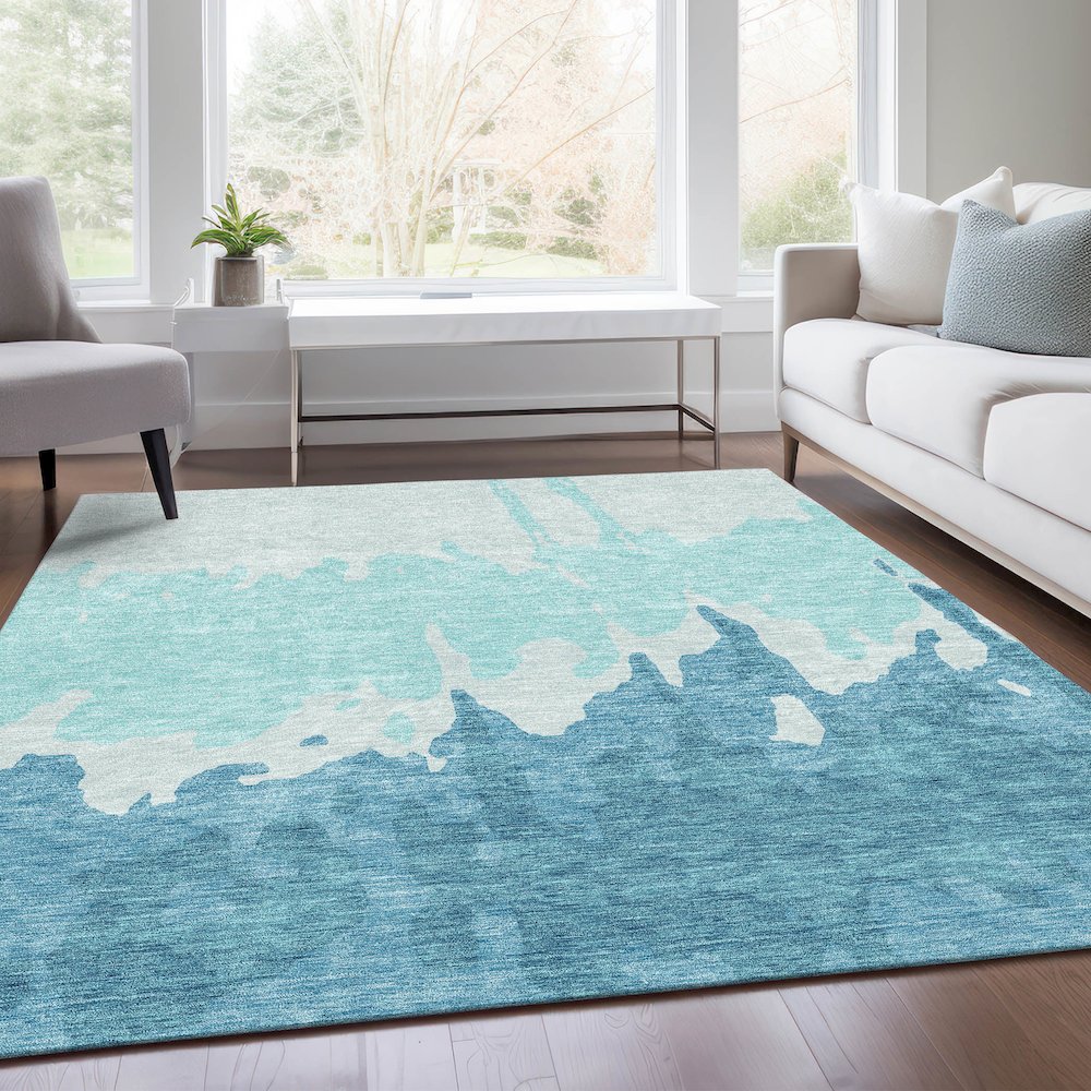 Premium Machine Washable Mayfield AMF961 Teal 10' x 14' Rug. Picture 6