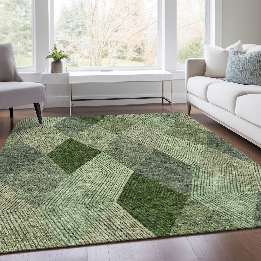 Premium Machine Washable Mayfield AMF962 Green 10' x 14' Rug. Picture 6