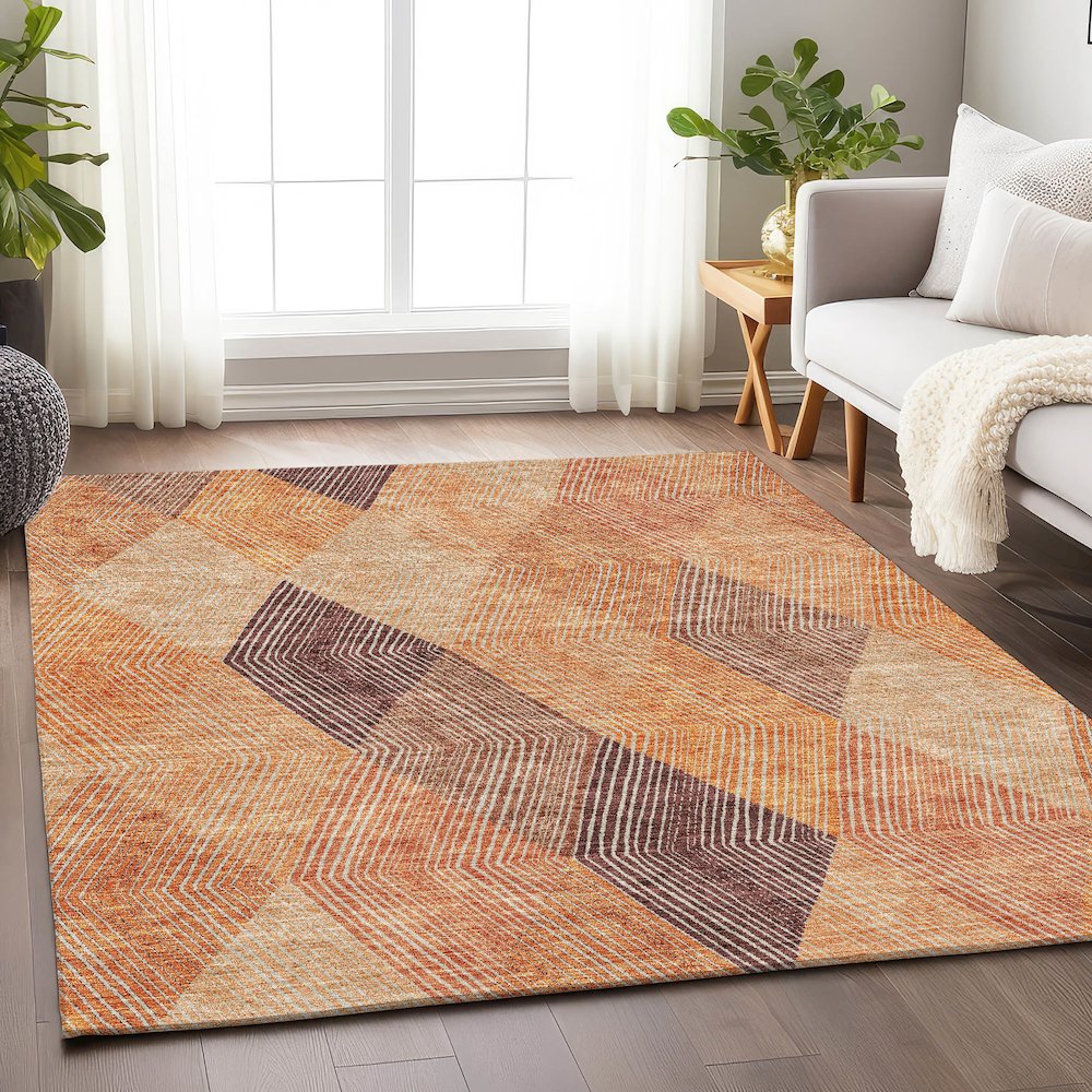 Premium Machine Washable Mayfield AMF962 Orange 10' x 14' Rug. Picture 5