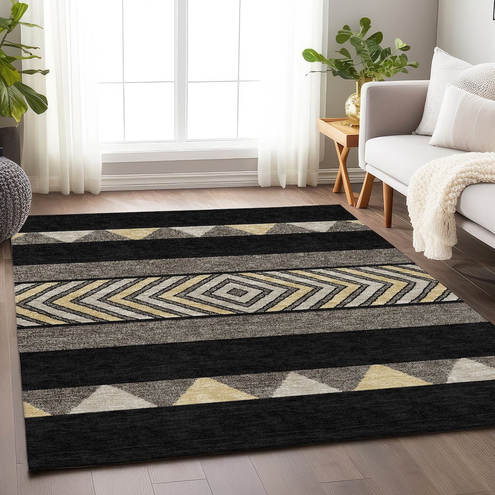 Premium Machine Washable Mayfield AMF965 Black 10' x 14' Rug. Picture 5