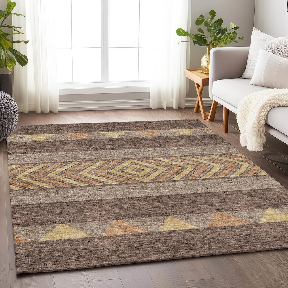 Premium Machine Washable Mayfield AMF965 Brown 10' x 14' Rug. Picture 5