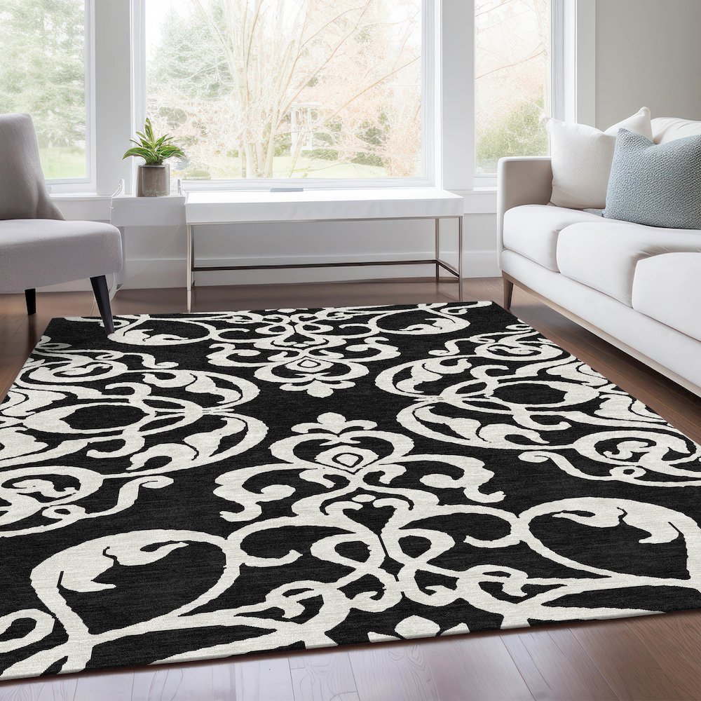 Premium Machine Washable Mayfield AMF973 Black 10' x 14' Rug. Picture 6