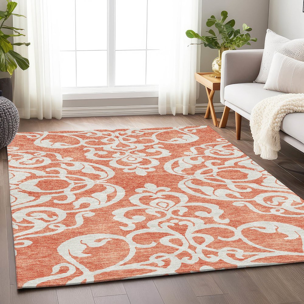 Premium Machine Washable Mayfield AMF973 Coral 10' x 14' Rug. Picture 5