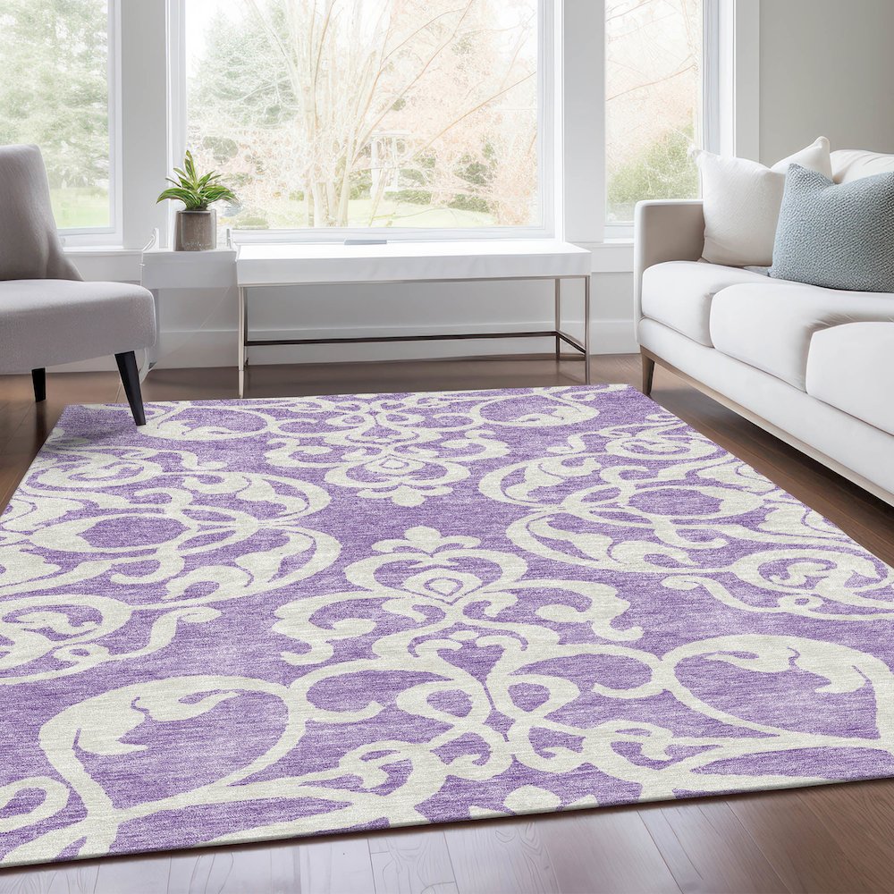 Premium Machine Washable Mayfield AMF973 Purple 10' x 14' Rug. Picture 6