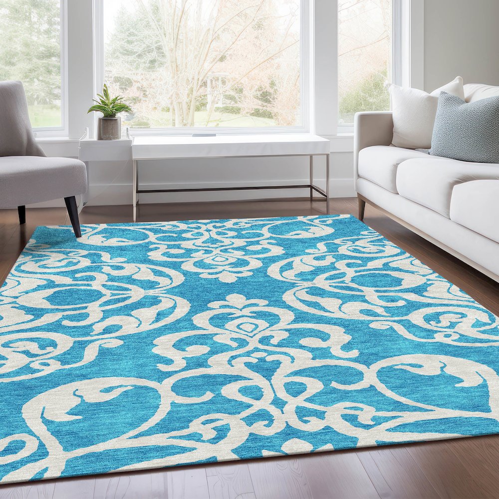Premium Machine Washable Mayfield AMF973 Turquoise 10' x 14' Rug. Picture 6