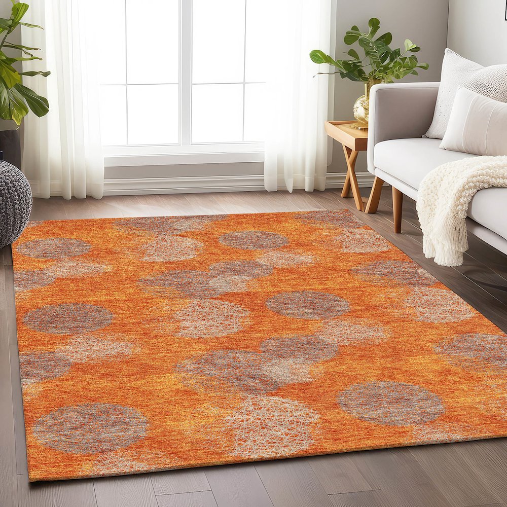 Premium Machine Washable Mayfield AMF977 Orange 10' x 14' Rug. Picture 5