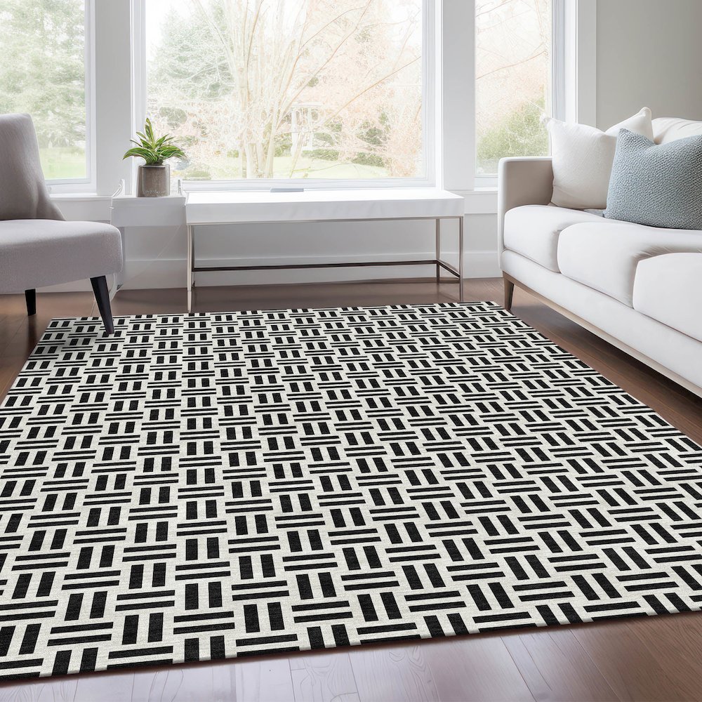 Premium Machine Washable Mayfield AMF978 Black 10' x 14' Rug. Picture 6