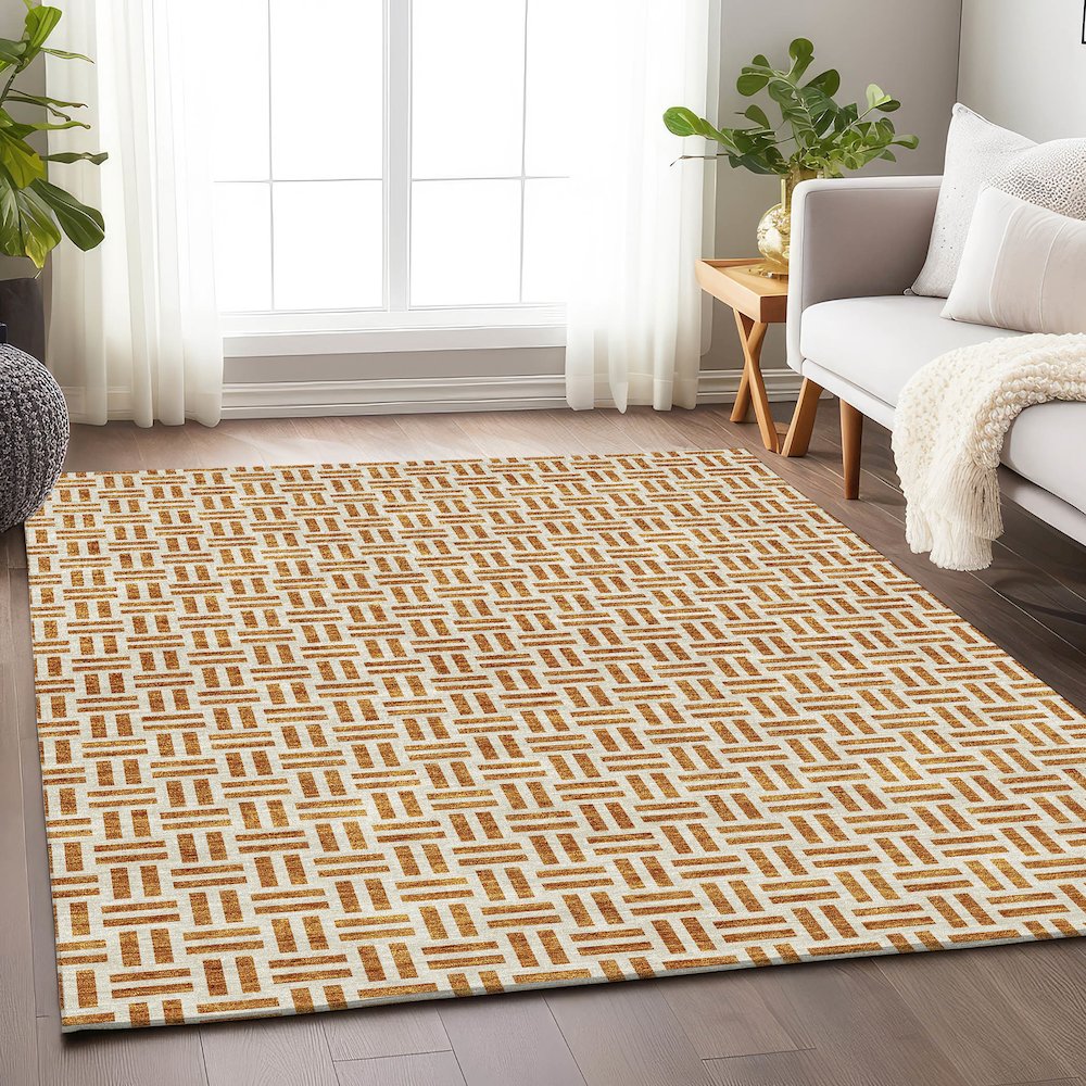 Premium Machine Washable Mayfield AMF978 Copper 10' x 14' Rug. Picture 5