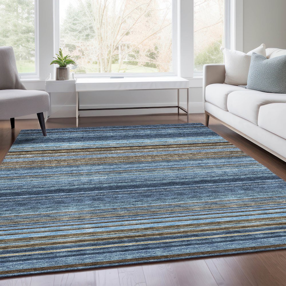 Premium Machine Washable Mayfield AMF979 Navy 10' x 14' Rug. Picture 6