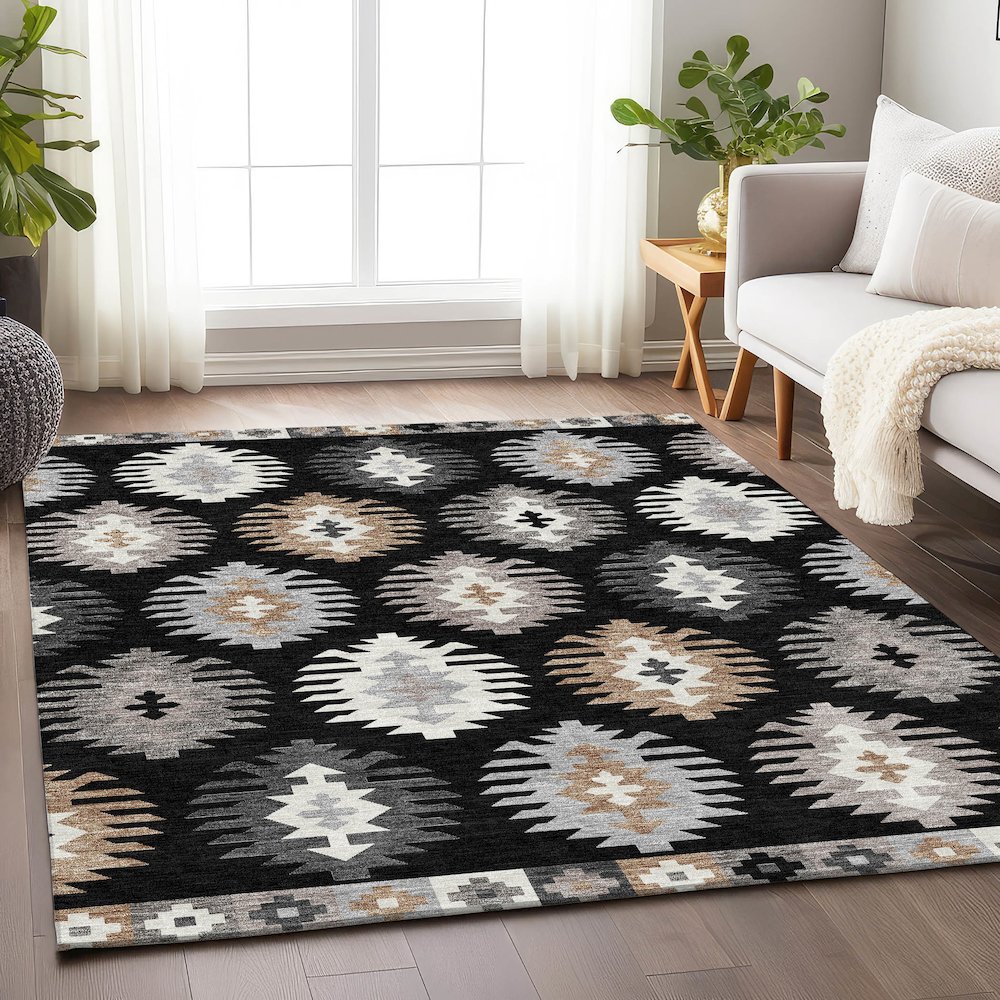 Premium Machine Washable Mayfield AMF983 Black 10' x 14' Rug. Picture 5