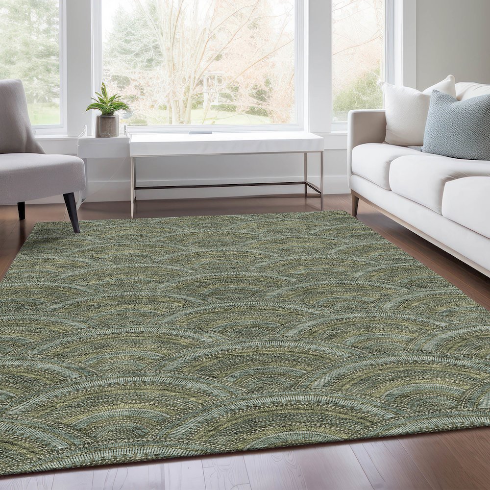 Premium Machine Washable Mayfield AMF984 Olive 10' x 14' Rug. Picture 6