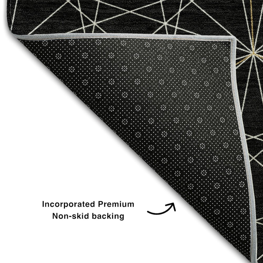 Premium Machine Washable Mayfield AMF987 Black 8' x 8' Round Rug. Picture 2