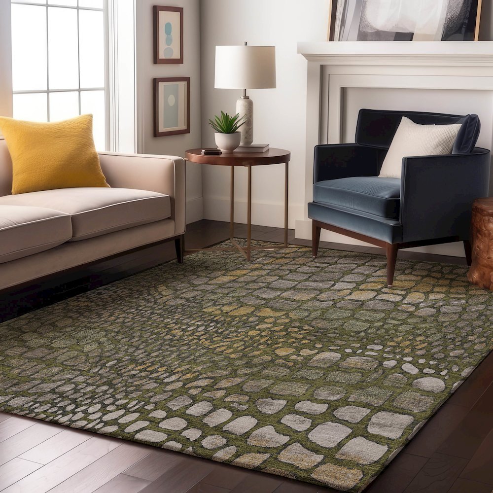 Premium Machine Washable Mayfield AMF988 Olive 10' x 14' Rug. Picture 5
