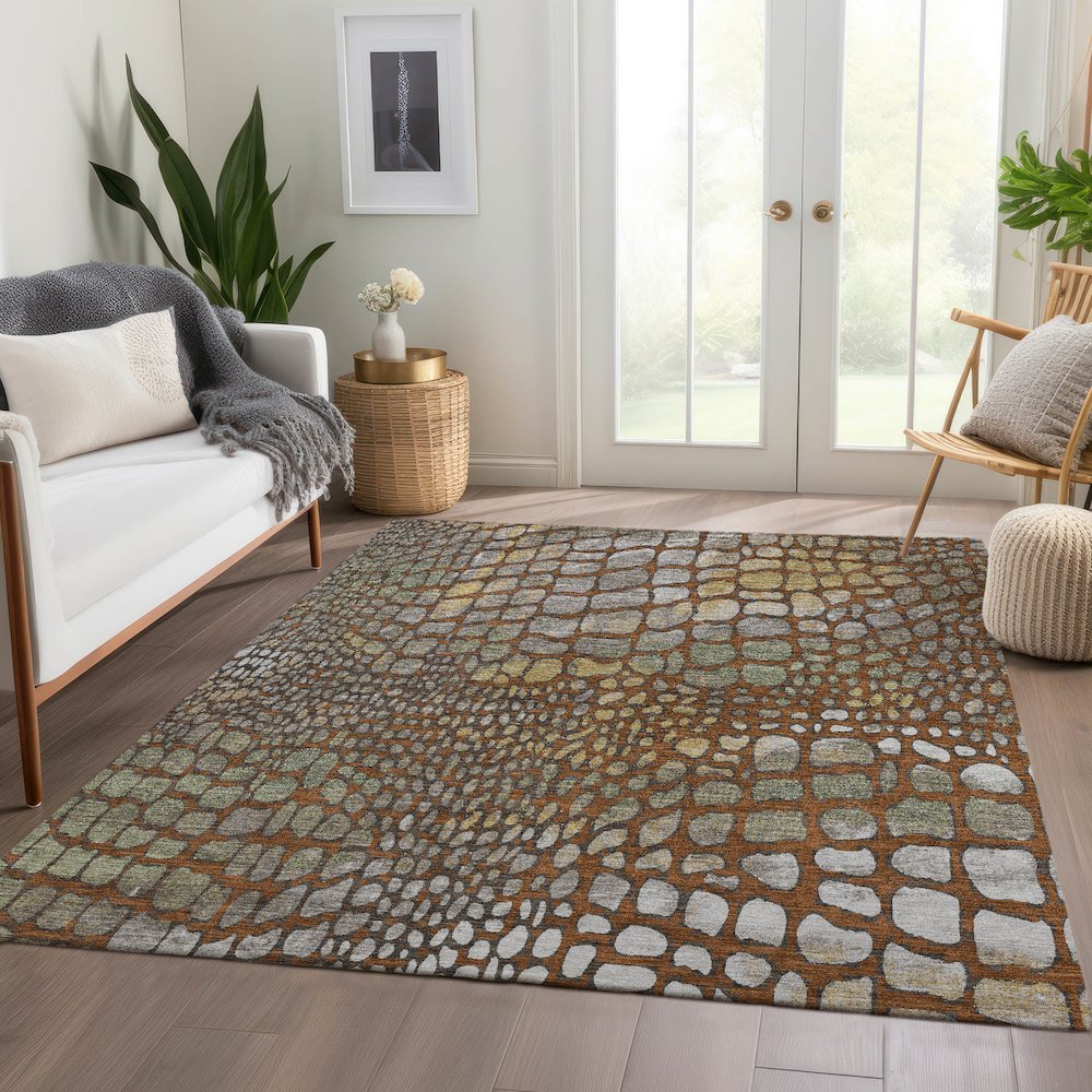 Premium Machine Washable Mayfield AMF988 Paprika 10' x 14' Rug. Picture 6