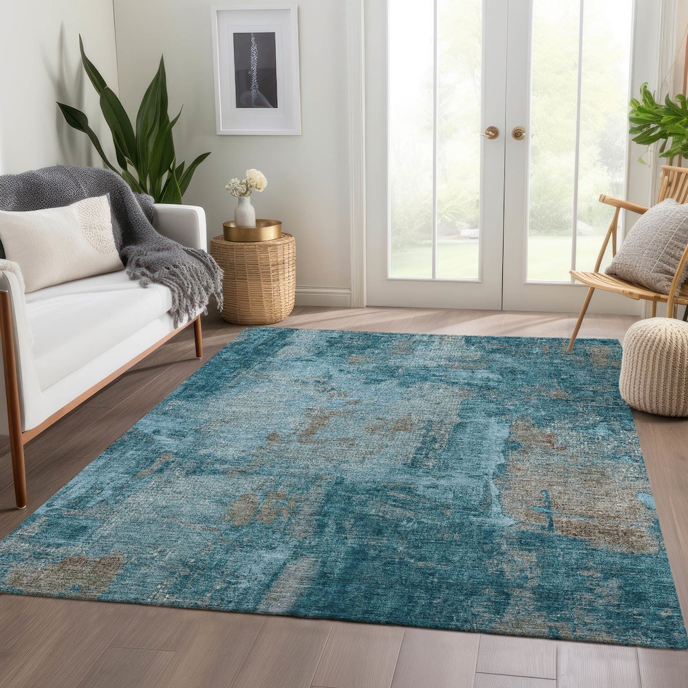 Premium Machine Washable Mayfield AMF989 Teal 10' x 14' Rug. Picture 6