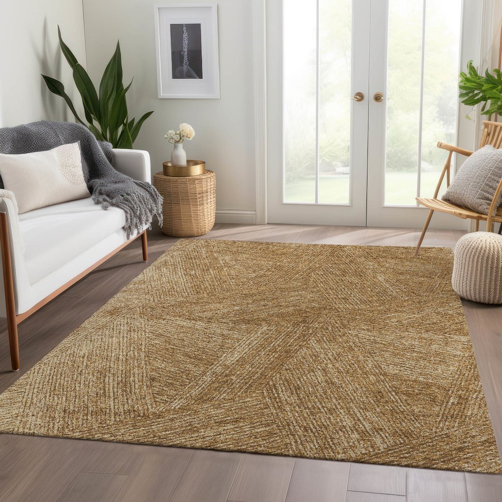 Premium Machine Washable Mayfield AMF991 Gold 10' x 14' Rug. Picture 6