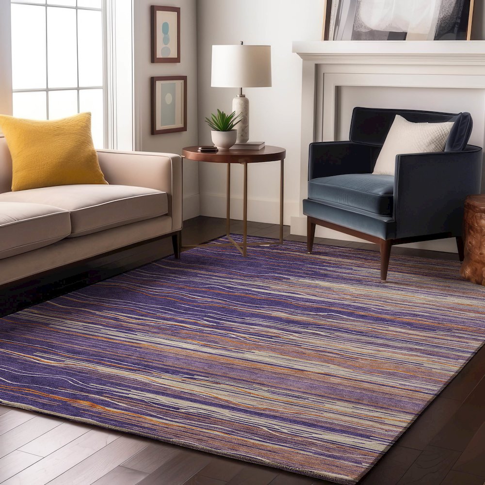 Premium Machine Washable Mayfield AMF996 Purple 10' x 14' Rug. Picture 5